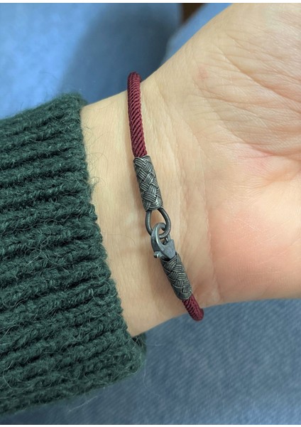 Bordo Mavi Oksitli Gümüş Kazaziye Örme Top Detaylı Trabzon Spor Taraftar Bilekliği fiyatları