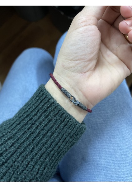 Bordo Mavi Oksitli Gümüş Kazaziye Örme Top Detaylı Trabzon Spor Taraftar Bilekliği modelleri