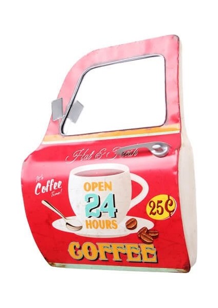 Dekoratif Coffee Temalı Kırmızı Araba Kapısı Ayna