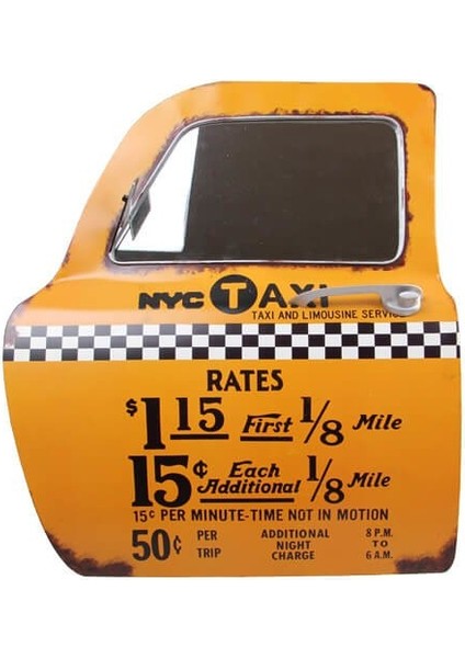 Dekoratif Newyork Taxi Temalı Sarı Araba Kapısı Ayna
