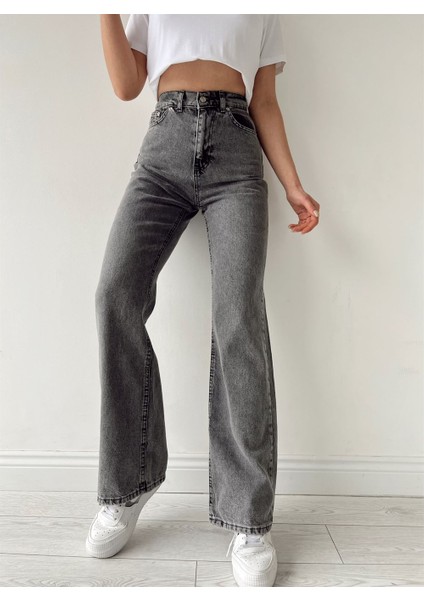 Yüksek Bel Palazzo Jean Füme Yıkama modelleri