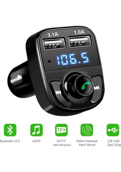 Car x A88  3.1 A Bluetooth Fm Transmitter Telefon Görüşme Destekli