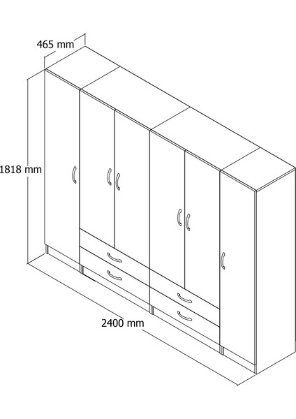 6 Kapılı Dört Çekmeceli Geniş Gardrop Çam - GRD0802