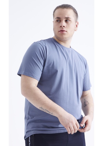 Petrol Basic Kısa Kol O Yaka Büyük Beden Erkek T-Shirt - 88072