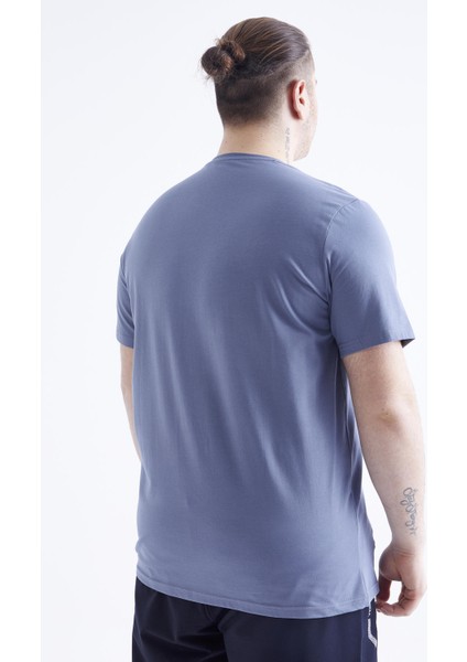 Petrol Basic Kısa Kol O Yaka Büyük Beden Erkek T-Shirt - 88072