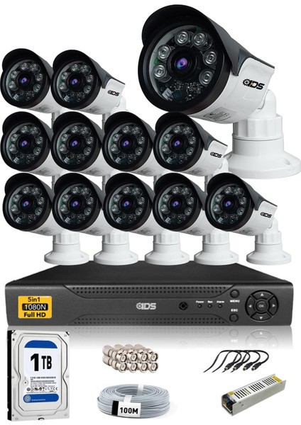 12 Kameralı Set - 5 Mp Sony Lensli Full HD Gece Görüşlü Güvenlik Kamerası Sistemi - Cepten Izle