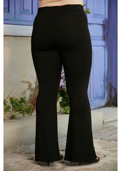 Paça Yırtmaç Detaylı Büyük Beden Siyah Tayt indirimleri