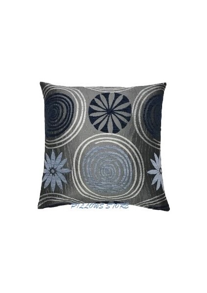 Çiçek Desenli Lacivert-Mavi Kırlent Kılıfı 45CM*45CM
