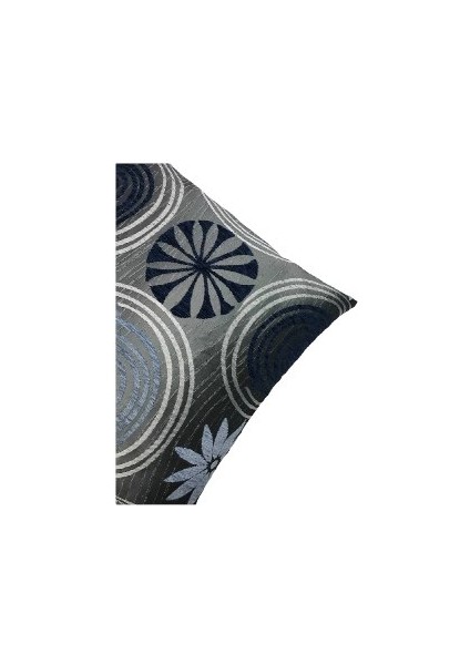 Çiçek Desenli Lacivert-Mavi Kırlent Kılıfı 45CM*45CM