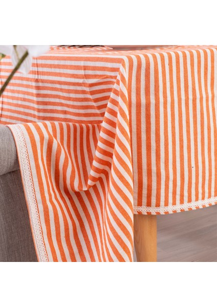 Koral Çizgili Keten Dantelli Masa Örtüsü fiyatları