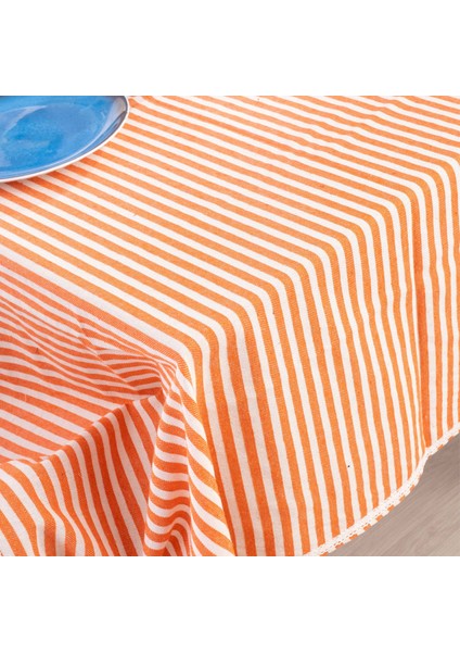 Koral Çizgili Keten Dantelli Masa Örtüsü modelleri