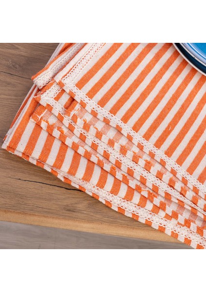 Koral Çizgili Keten Dantelli Masa Örtüsü indirimleri