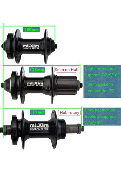 Hubs Ön ve Arka Set 32 ​​/ 36H Mtb Bisiklet Hubs Disk Fren Qr + Şiş Siyah 36H Kaset Hubs