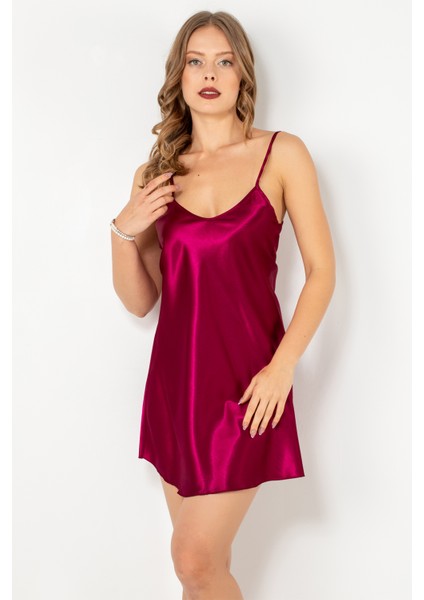 Ince Askılı Mini Saten Gecelik