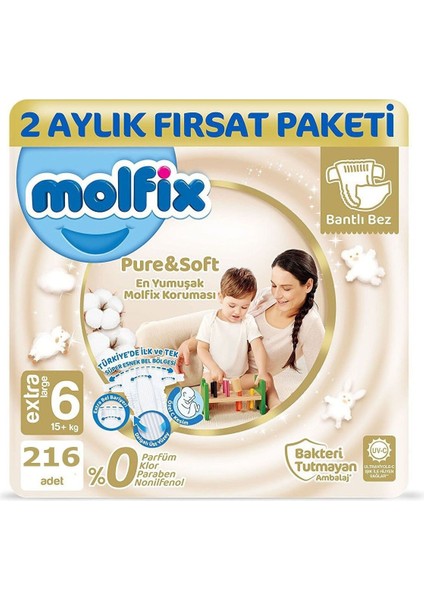 Pure&Soft 6 Beden Extra Large Fırsat Paketi 216'lı