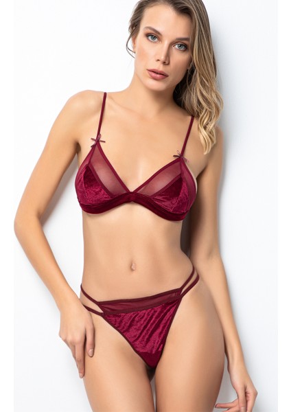 Bliss Velvet Tül Detaylı Kadife Bralet Takım