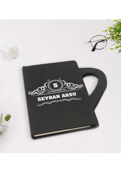 Kişiye Özel Isimli Kupa Şeklinde Siyah Termo Deri Defter Model 33