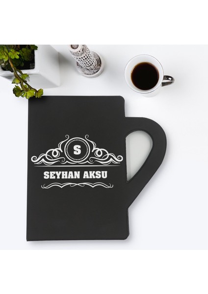 Kişiye Özel Isimli Kupa Şeklinde Siyah Termo Deri Defter Model 33