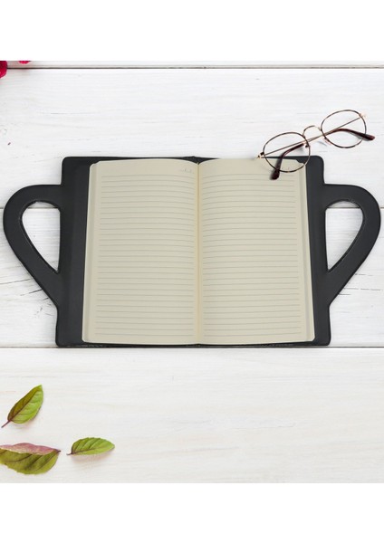 Kişiye Özel Isimli Kupa Şeklinde Siyah Termo Deri Defter Model 33