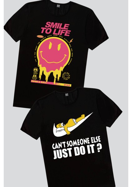 Hayata Gülümse Siyah, Tembel Baba Erkek Tişört 2'li Eko Paket fiyatları