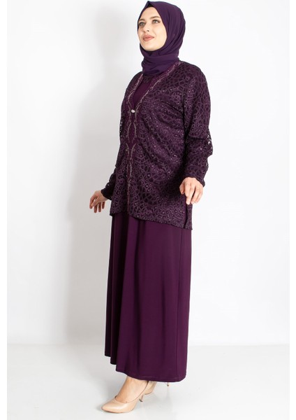 Dantel Detay Ceketli Abiye Takım Mürdüm MDA2208 fırsatları