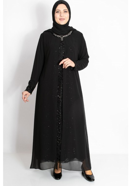 Pul Payet Detaylı Abiye Siyah MDA2218