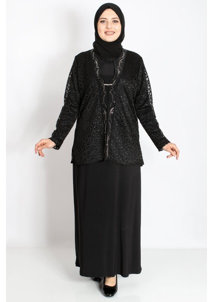 Dantel Detay Ceketli Abiye Takım Siyah MDA2208