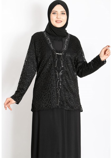 Dantel Detay Ceketli Abiye Takım Siyah MDA2208 fiyatları