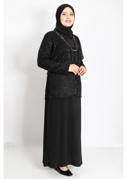 Dantel Detay Ceketli Abiye Takım Siyah MDA2208 modelleri