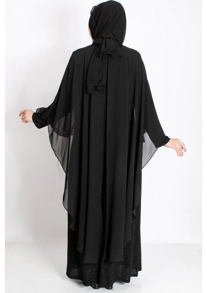 Kolye Detaylı Pelerinli Simli Abiye Siyah MDA2212 fırsatları