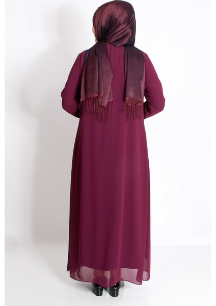 Dantel Detaylı Şifon Abiye Açık Mürdüm MDA2204 indirimleri