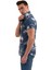 Indigo Mavi Hawaii Pamiye Desen Baskılı Nefes Alan Slim Fit Kısa Kollu Erkek Gömlek 2