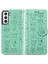 Dava Samsung Galaxy S21 Çevir Cüzdan Kabartmalı Kapak Etui Housse Kedi Köpek Desen - Yeşil 3
