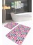 Renkli Tropik Yaprak Zigzag Motifli 2'li Kaymaz Tabanlı Banyo & Mutfak Paspas Takımı 1