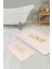 Pembe Çizgili Gold Detaylı Love Motifli 2'li Kaymaz Tabanlı Banyo & Mutfak Paspas Takımı 1