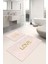 Pembe Çizgili Gold Detaylı Love Motifli 2'li Kaymaz Tabanlı Banyo & Mutfak Paspas Takımı 2
