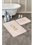 Pembe Çizgili Gold Detaylı Love Motifli 2'li Kaymaz Tabanlı Banyo & Mutfak Paspas Takımı 3
