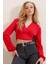 V Yaka Önü ve Beli Büzgülü Sandy Crop Bluz 1