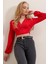 V Yaka Önü ve Beli Büzgülü Sandy Crop Bluz 6