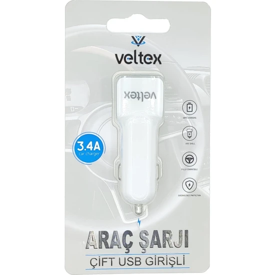 Veltex 3.4A Çift USB Girişli Araç Çakmaklık Veltex VTX-033