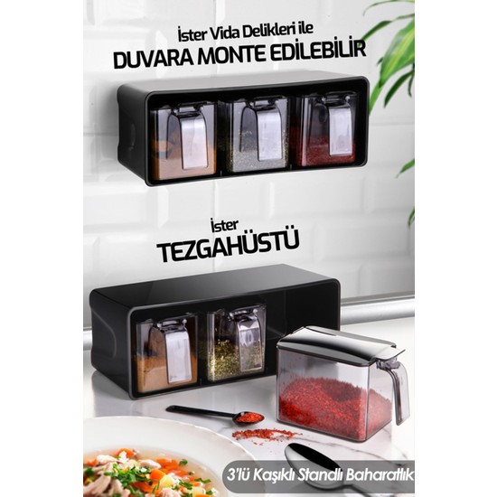 3 Lü Standlı Baharatlık Lüks Duvar Askılı Kaşıklı Fiyatı 3 Lü Standlı Baharatlık Lüks Duvar Askılı Kaşıklı Fiyatı
