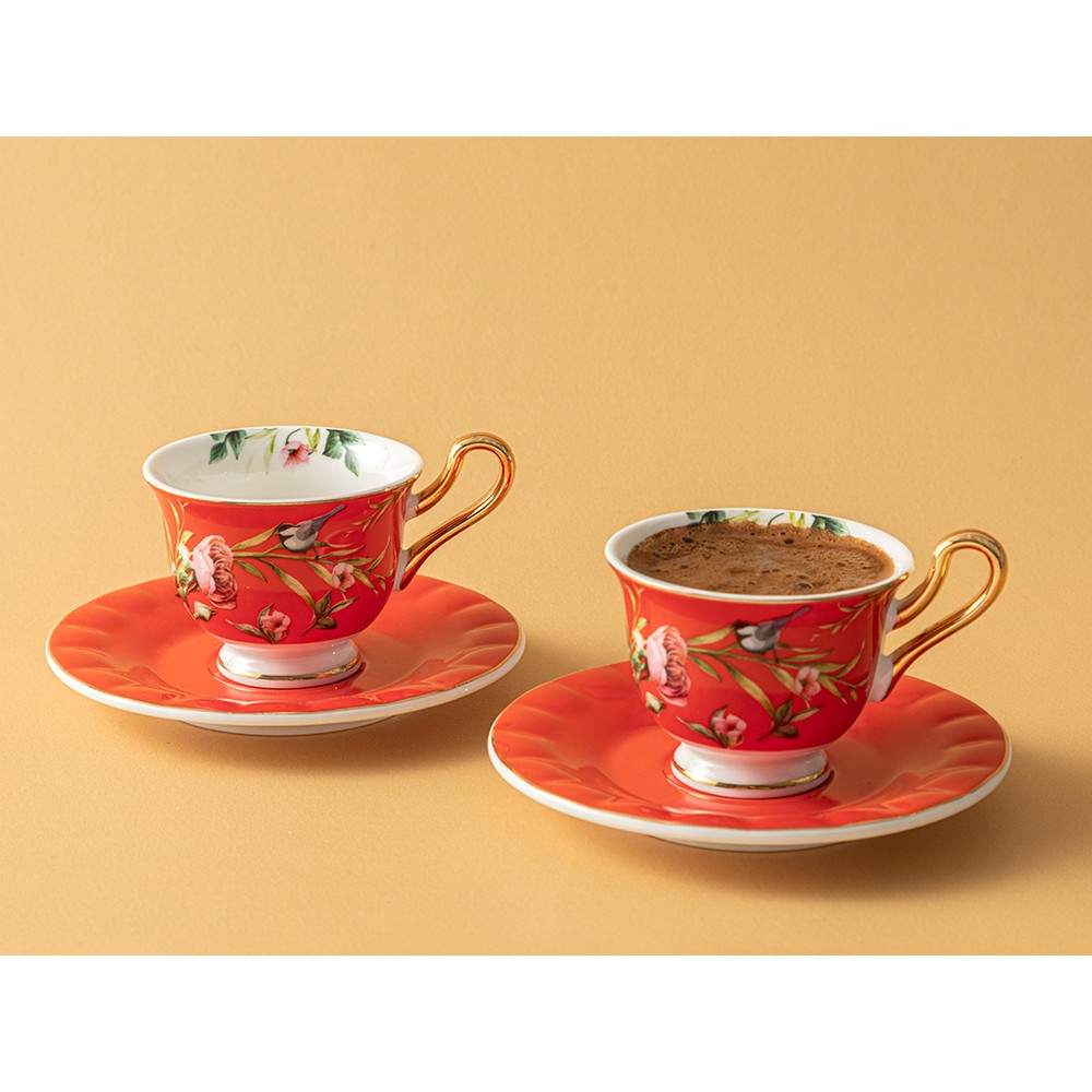 English Home Vanilla New Bone China 4 Parça 2 Kişilik Kahve Fincan Takımı Kırmızı