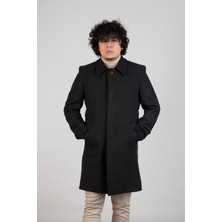 Akçaylar Yakalı Klasik Kesim Düğmeli Uzun Kaşe Erkek Kaban