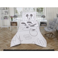 Taç Lisanslı Mickey Mouse  Jakarlı Tek Kişilik Yatak Örtüsü 180X240