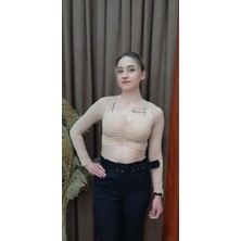 Boutique Bordo Kadın Büzgülü Crop Bluz