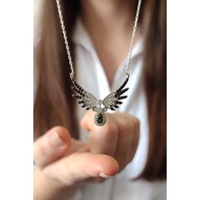 Parmas Design 925 Ayar Gümüş Yeşil Damla ve Kanat Tasarım Kadın Kolye