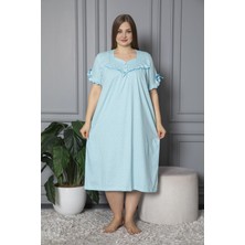 Seboteks Kadın Kısa Kol Pamuklu Penye Büyük Beden Gecelik Turkuaz Renkli Rahat Tasarım 136