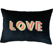 Ge Living Love Desenli Dekoratif Lacivert Kadife Kırlent Kılıfı