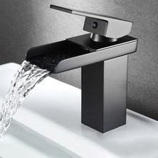 Rena Siyah Kare Lavabo Bataryası Yeni Şelale Model Yüksek Kalite Lüks Lavabo Musluğu Çift Girişli