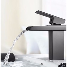 Rena Siyah Kare Lavabo Bataryası Yeni Şelale Model Yüksek Kalite Lüks Lavabo Musluğu Çift Girişli